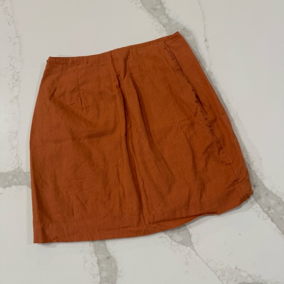 Free People Linen Blend Button Side Mini Skirt Womens XS Burnt Orange ZipperBack - Picture 5 of 6